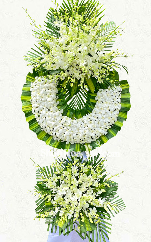 VÒNG HOA CHIA BUỒN 2 TÂNG [KÈM BANNER THÔNG ĐIỆP]