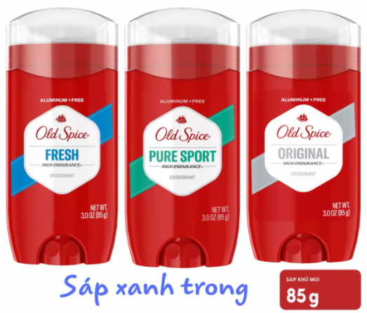 [USA] 1 chai Lăn sáp khử mùi nam Old Spice 85g Pure Sport | Fresh | Original Đỏ (sáp xanh trong) High Endurance - Mỹ