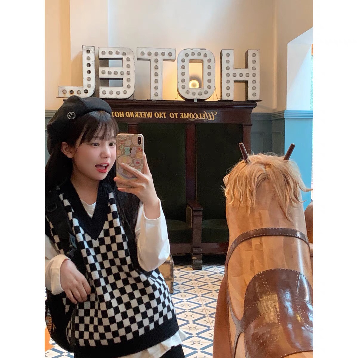 Áo ghile len Ô BÀN CỜ freesize
