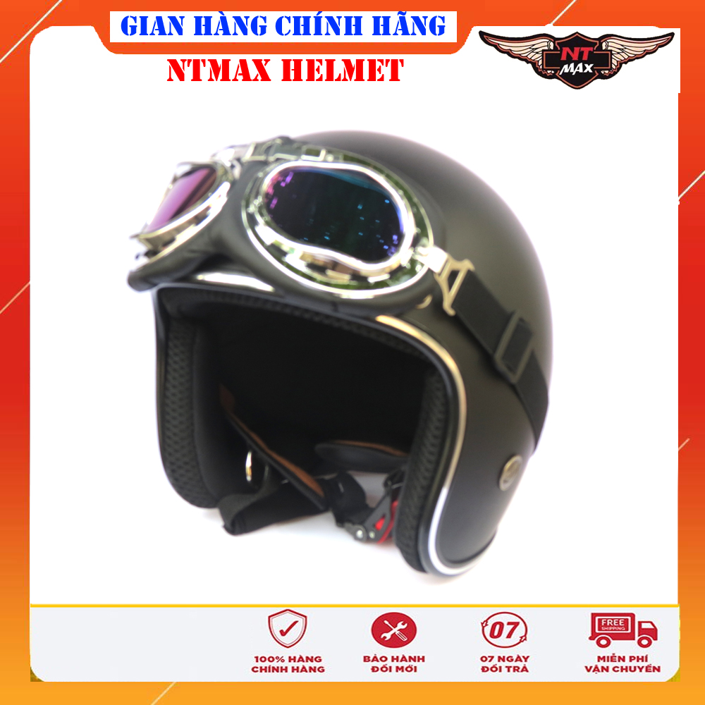 Mũ bảo hiểm 3/4 NTMAX kèm kính UV & kính phi công (nhiều màu)