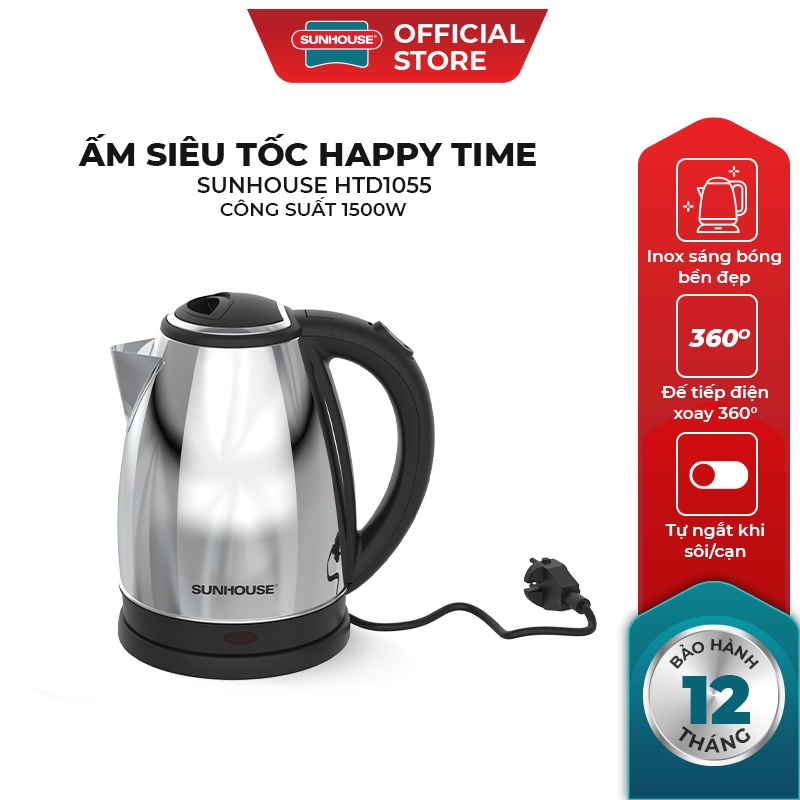 Ấm Siêu Tốc Sôi Nhanh Sunhouse Happy Time – Bình Đun Nước Siêu Tốc 2l