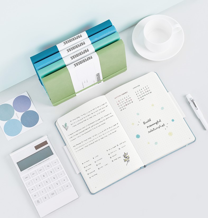 [Quà 0 đồng] Sổ Tay Paperideas A5 Bìa Da 9 màu Giấy Dot (9 màu bìa)