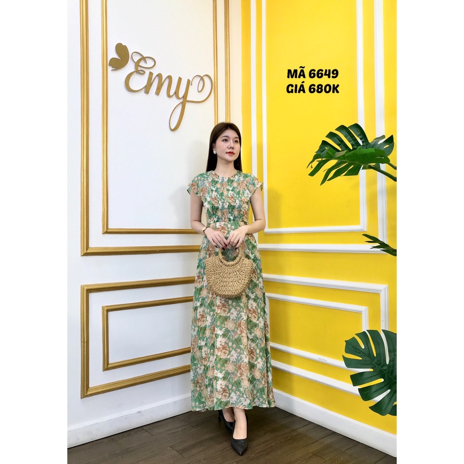 Đầm EMY EM6649 Maxi Dài Tay Bèo Smoking