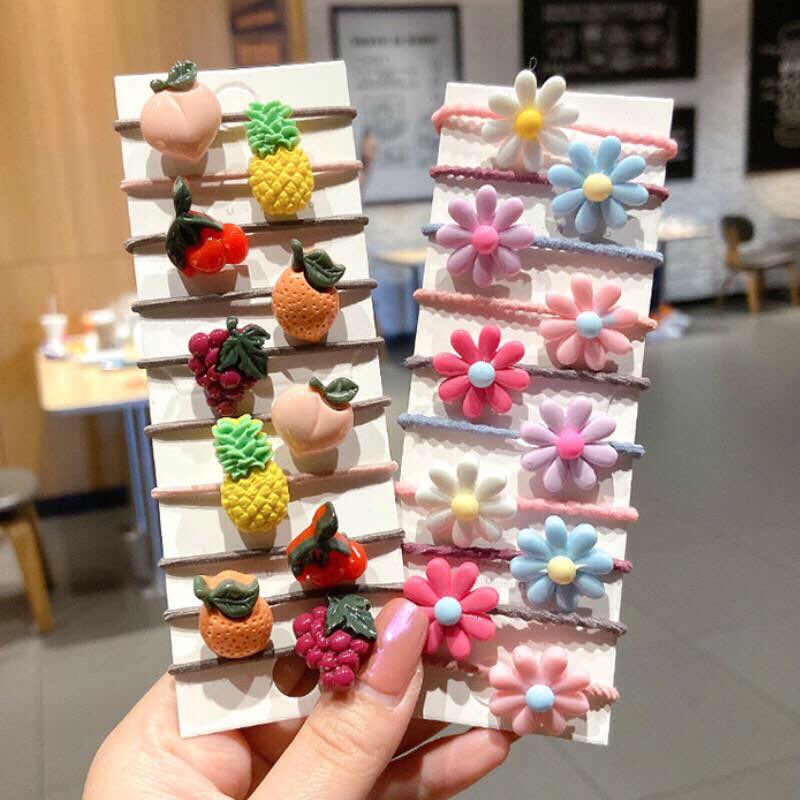 (Nhiều mãu) Set 10 Dây Cột Tóc Hình Hoa Trái Dễ Thương Cho Bé Gái