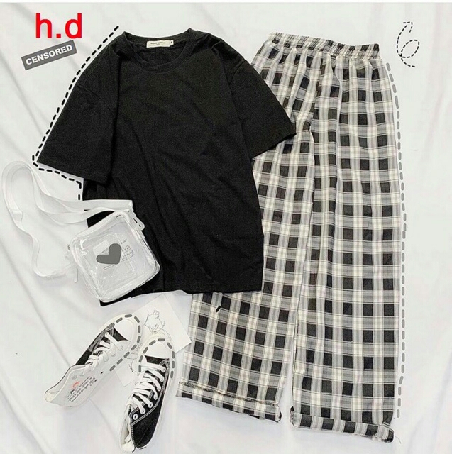 SET ÁO THUN + QUẦN KẺ XUÔNG HĐ12