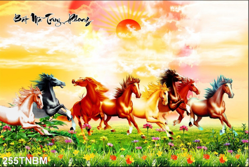 TRANH DÁN TƯỜNG 3D MÃ ĐÁO THÀNH CÔNG - TRANH DÁN TƯỜNG BÁT MÃ PHONG CẢNH - TRANH MÃ ĐÁO TRUY PHONG