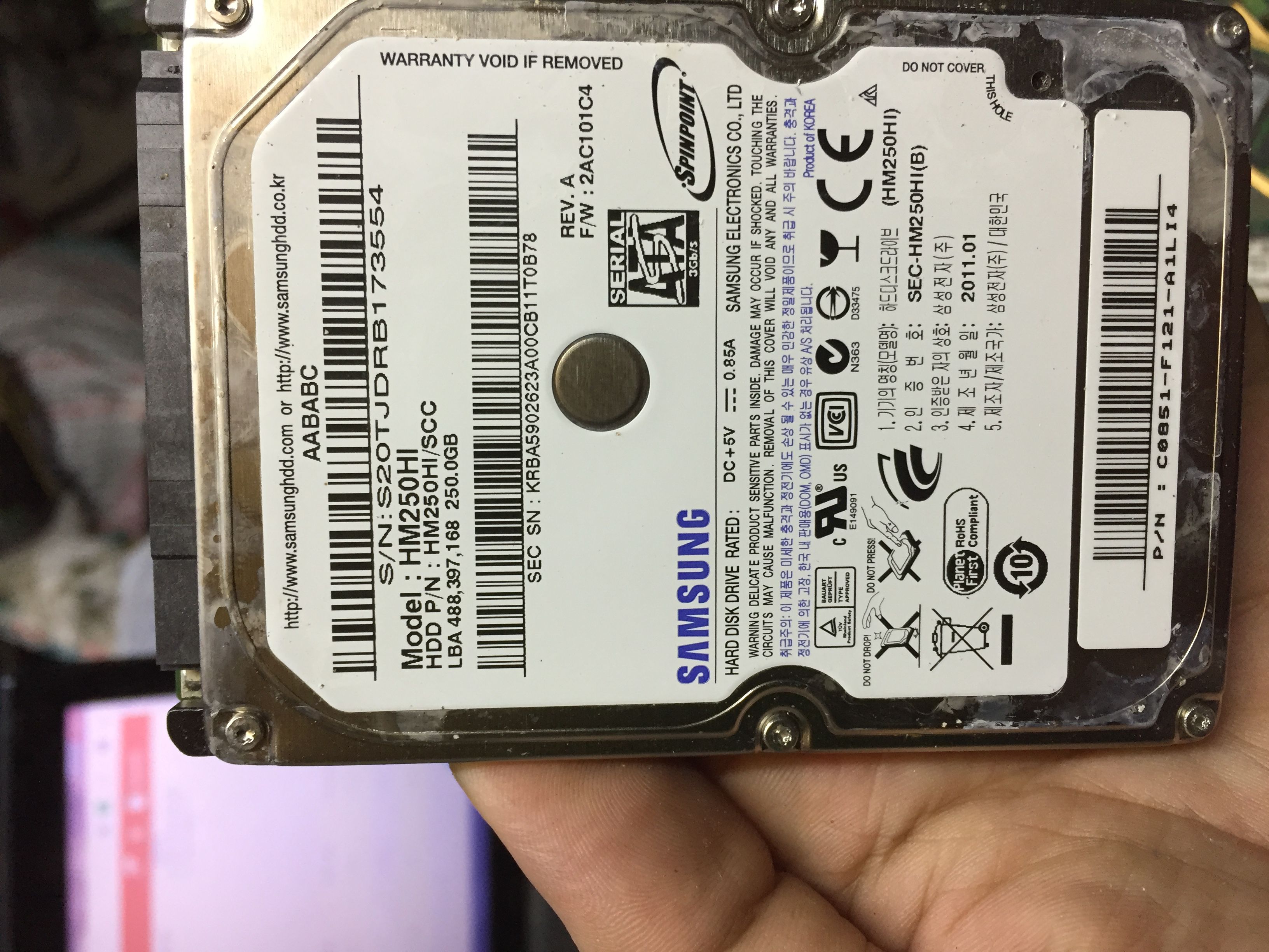 Ổ hard laptop HDD Sata 250g health good