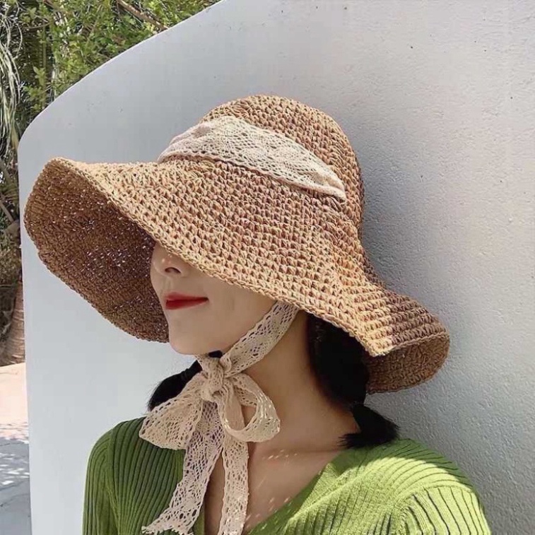 Mũ cói tiểu thư đi biển thắt nơ
