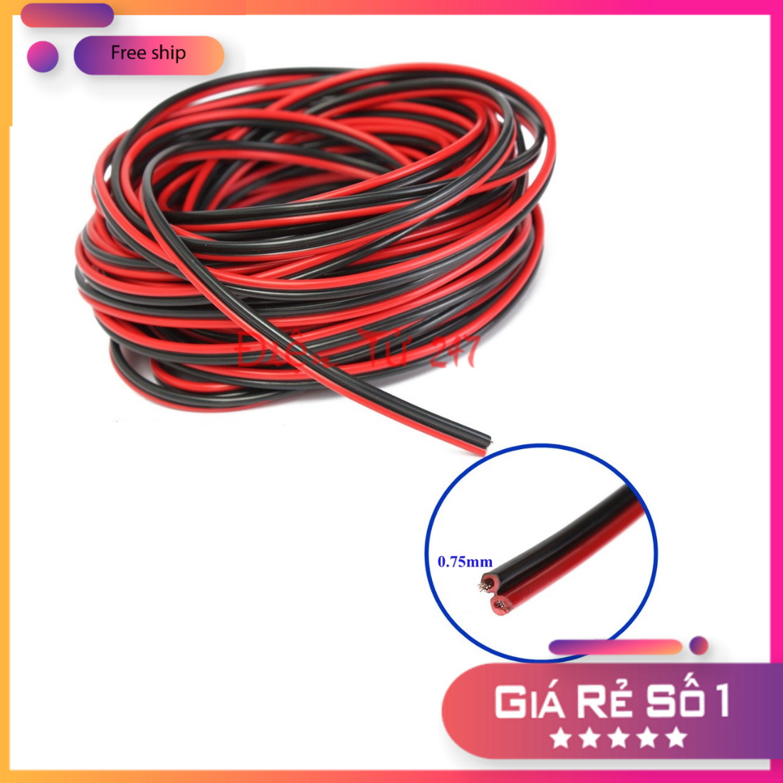 Cuộn 3 mét dây diện đôi đỏ đen 2x0.75mm loại tốt