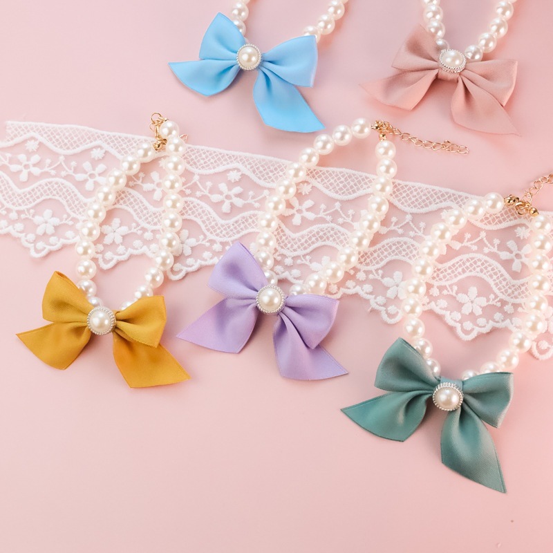 vòng cổ ngọc trai nơ tiểu thư dành cho chó mèo - T3 PETS SHOP
