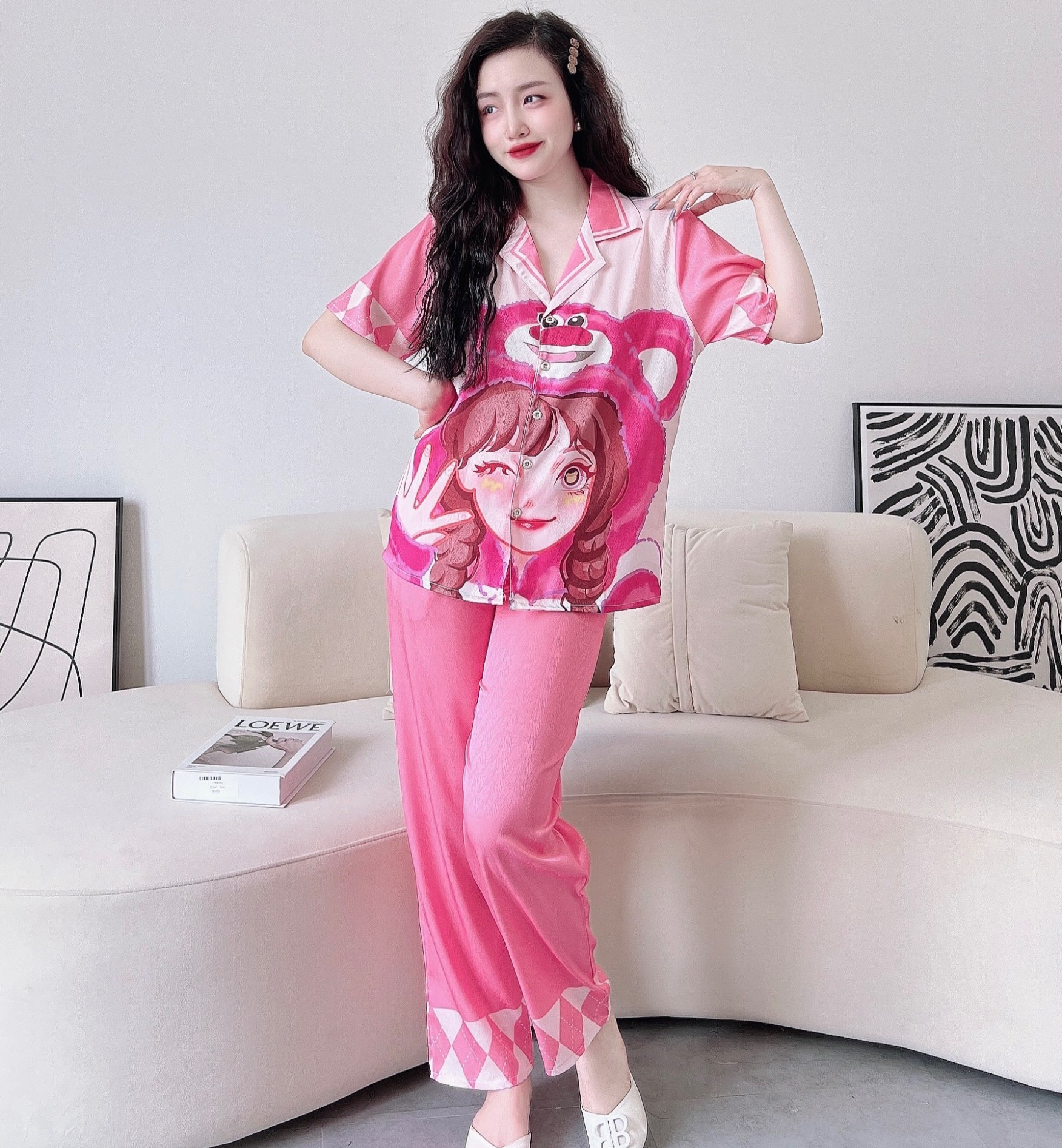 Bộ pyjama lụa xước ánh kim cao cấp hàng thiết kế mới.