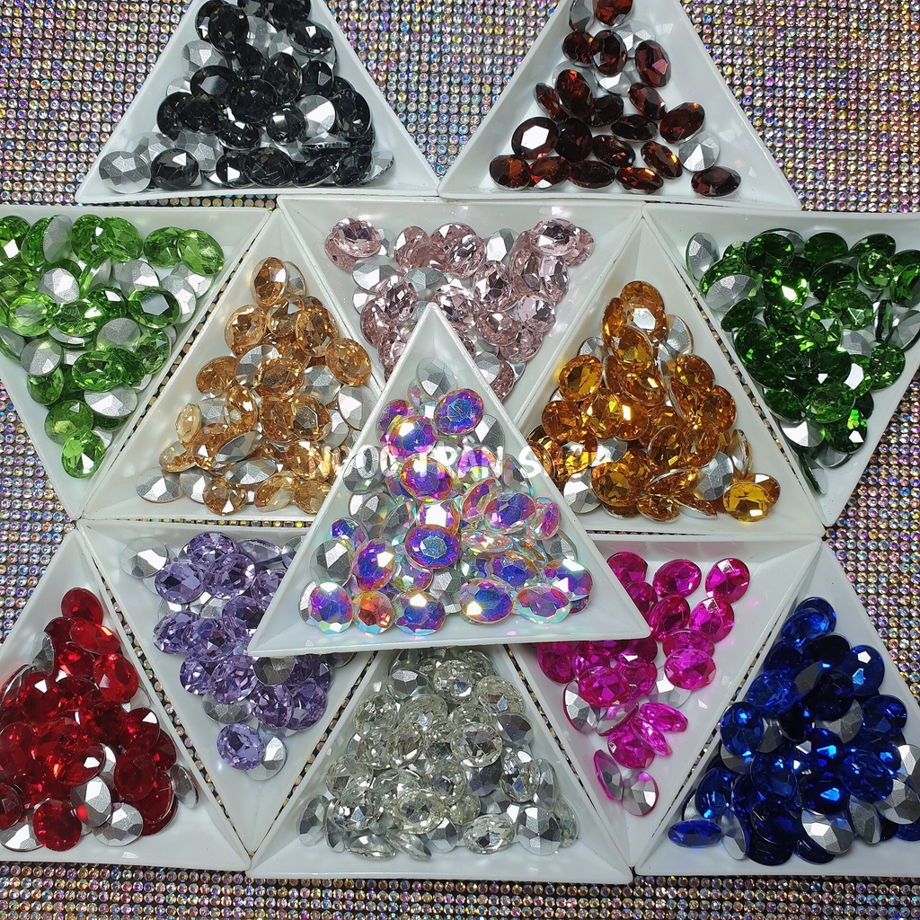 Set 10 Viên Đá Khối Hình Oval Chân Bạc Đính Móng