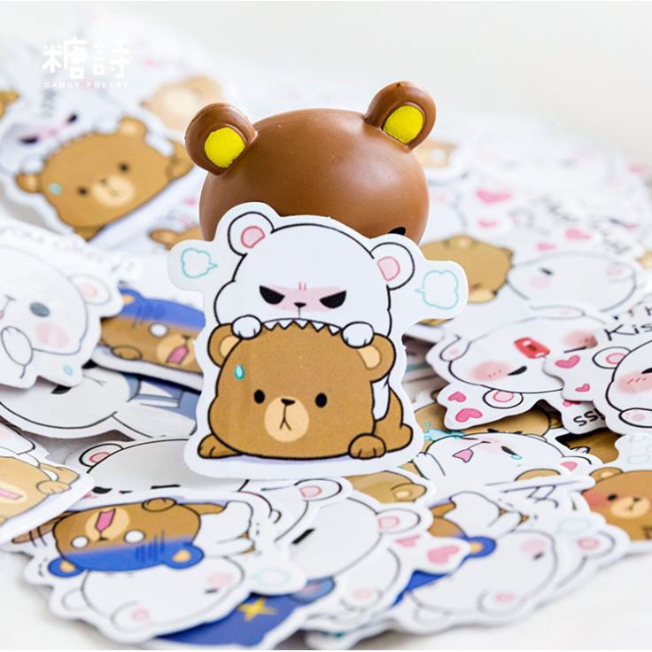 Bộ 46 Sticker Gấu Đáng Yêu Hàn Quốc dán trang trí E49