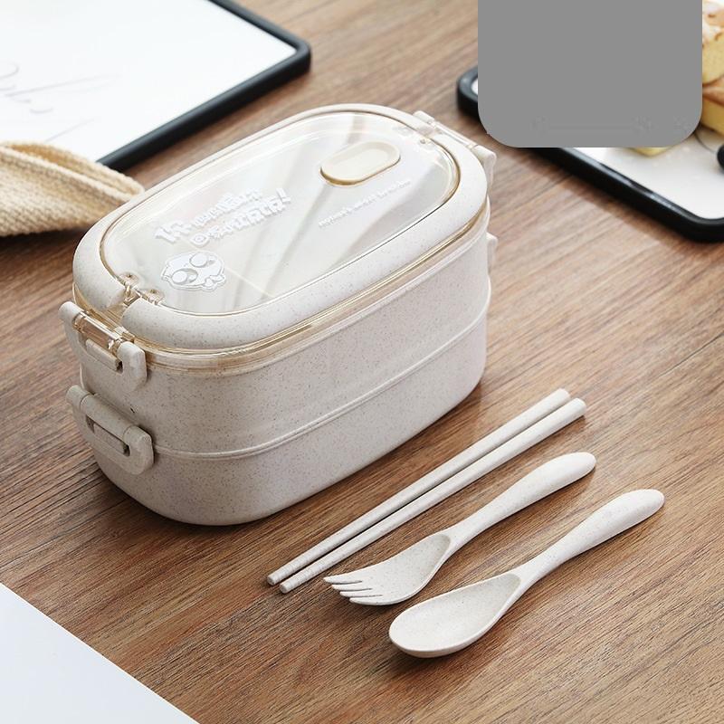 Bộ hộp cơm 2 tầng lua mạch (muống ,đũa, nĩa + lua mạch 100%)