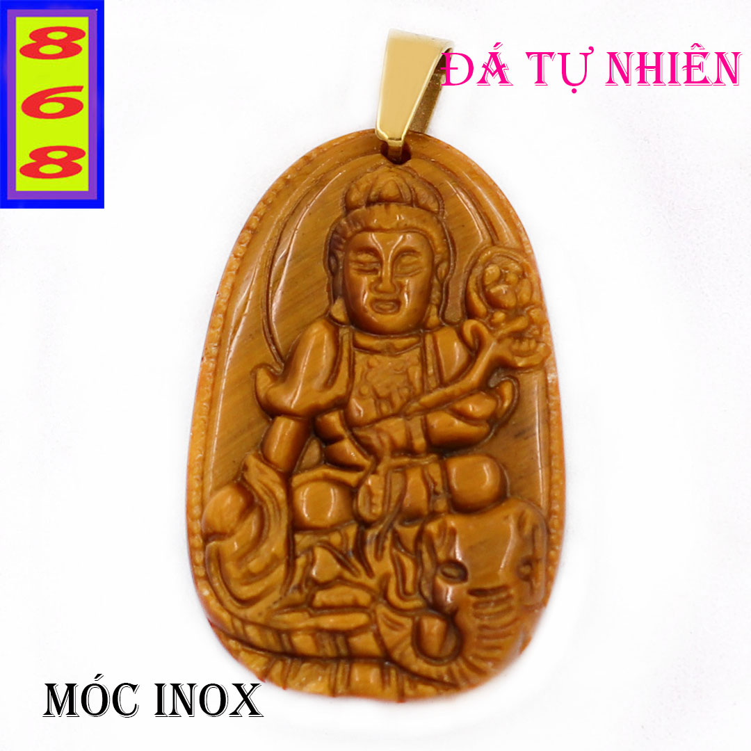 Mặt Phật Bồ Tát Phổ Hiền đá mắt hổ 3.6cm - Phật bản mệnh tuổi Thìn, Tỵ - Mặt size nhỏ - Tặng kèm móc inox