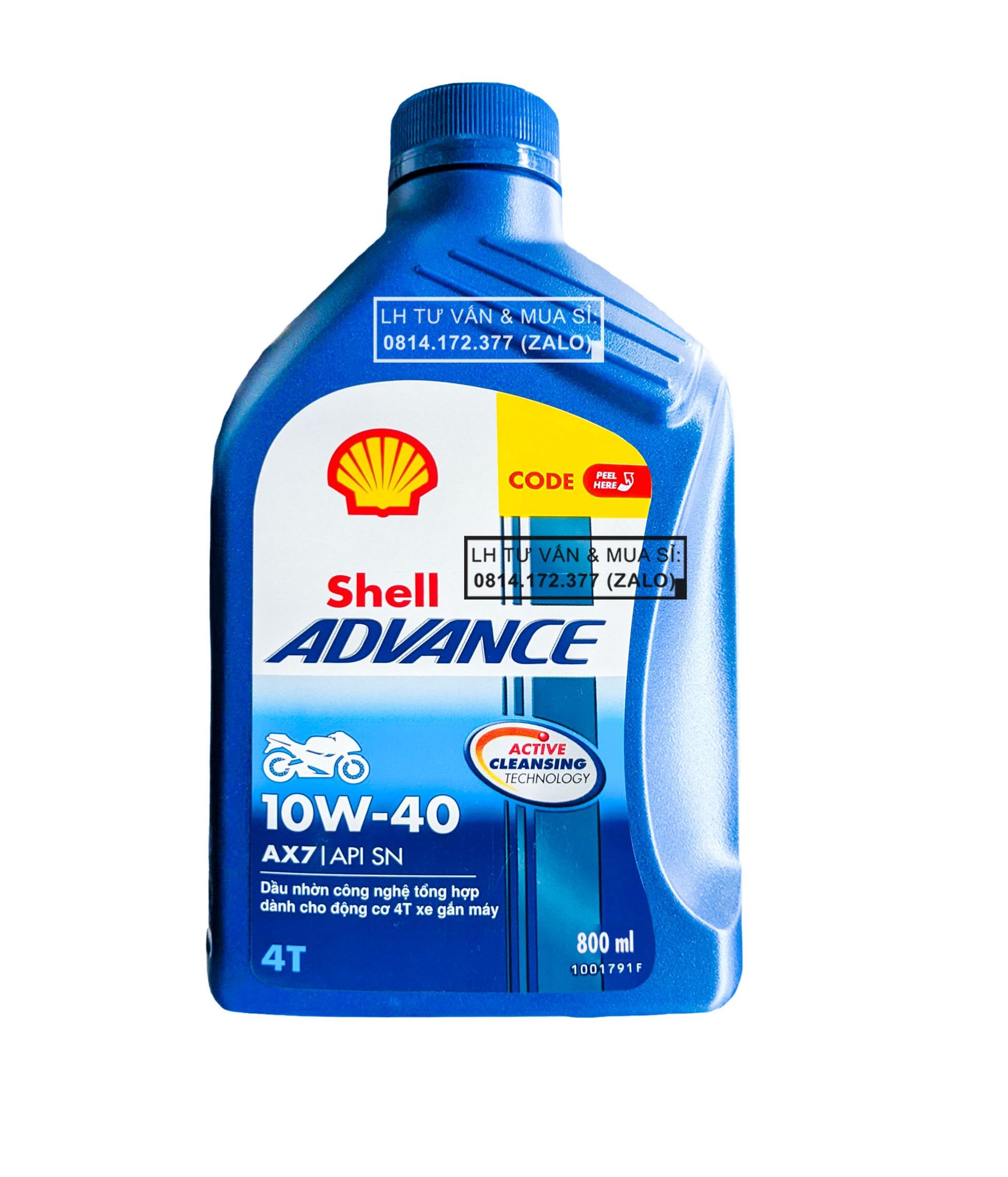 Dầu nhớt tổng hợp xe số, xe côn tay Shell Advance AX7 10w40 800ml ( 0.8L )