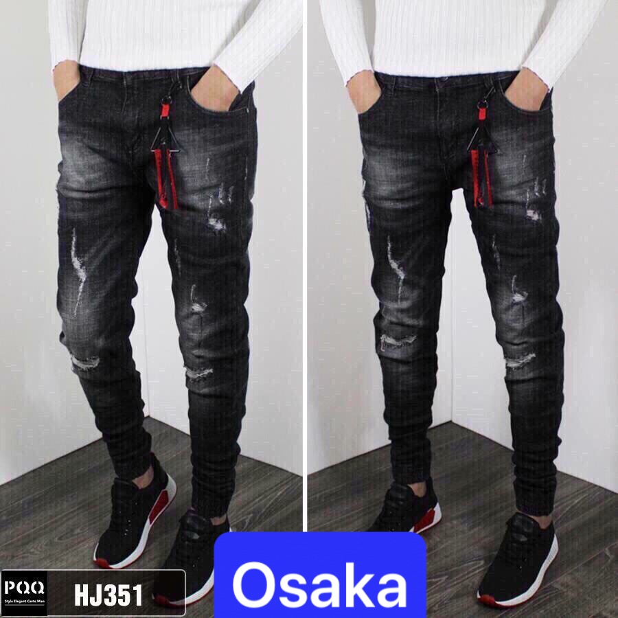 QUẦN JEAN NAM CHẤT BÒ ĐEN TÚM GẤU WASH SANG CẠP RÁCH ĐỘC LẠ NHẬT BẢN OK-351 - OSAKA FASHION