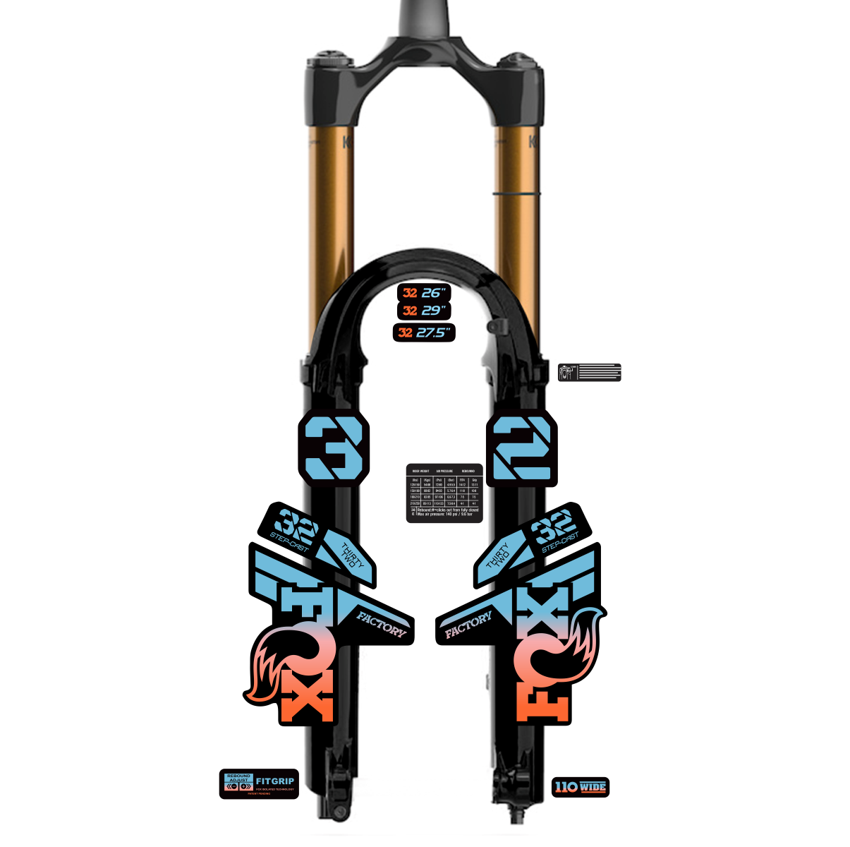 tem decal dán phuộc xe đạp địa hình Fox kashima 32 2022 | cheetahdecals.com