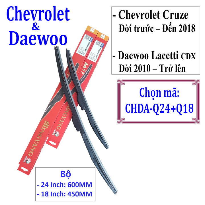 Bộ 2 thanh gạt nước mưa ô tô đa năng Nano cao cấp hãng xe Chevrolet Và Daewoo: Cruze-Aveo-Captiva-Trax-Spark-Lacetti-Gentra-Lanos-Matiz-Orlando-Colorado​​​​​​​