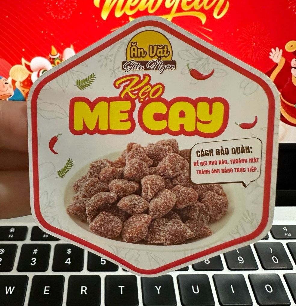 55 tem dán "kẹo me cay" - lục giác 7x8cm