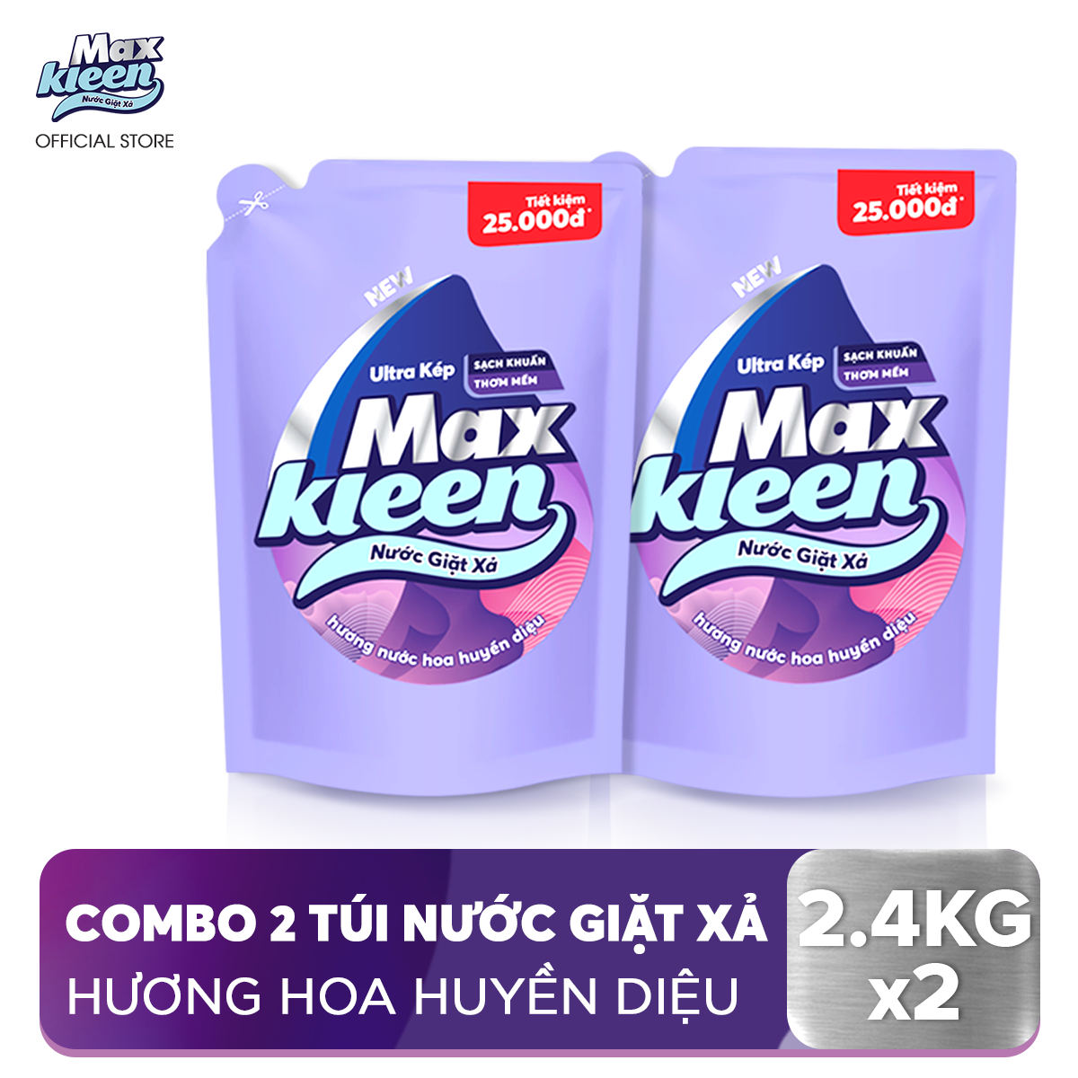 Combo 2 Túi Nước Giặt Xả Maxkleen 2.4kg túi Hương Huyền Diệu