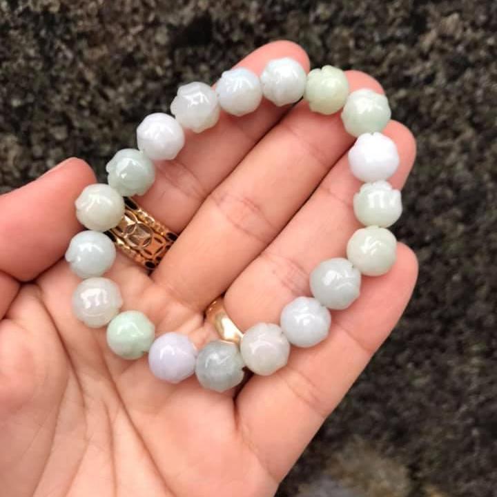 [HCM]VÒNG TAY LIÊN HOA NGỌC CẨM THẠCH TRẮNG 10LI