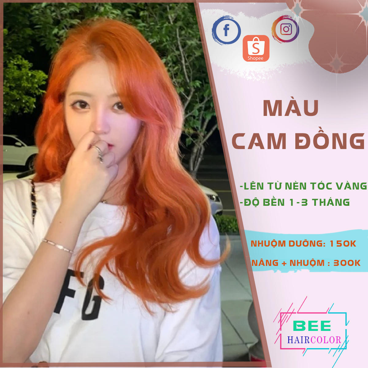 thuốc nhuộm tóc  màu Cam Đồng [ tặng kèm trợ dưỡng + bao tay nhuộm ]