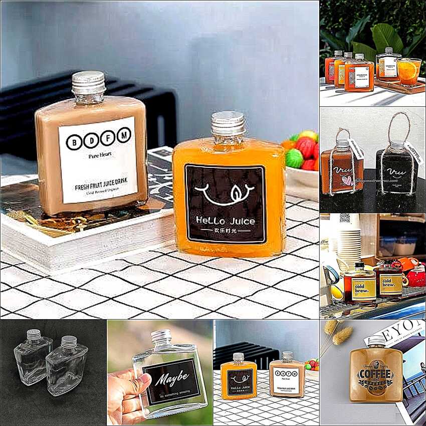 glass bottle 250ML – Flat Square design - 2 bottles