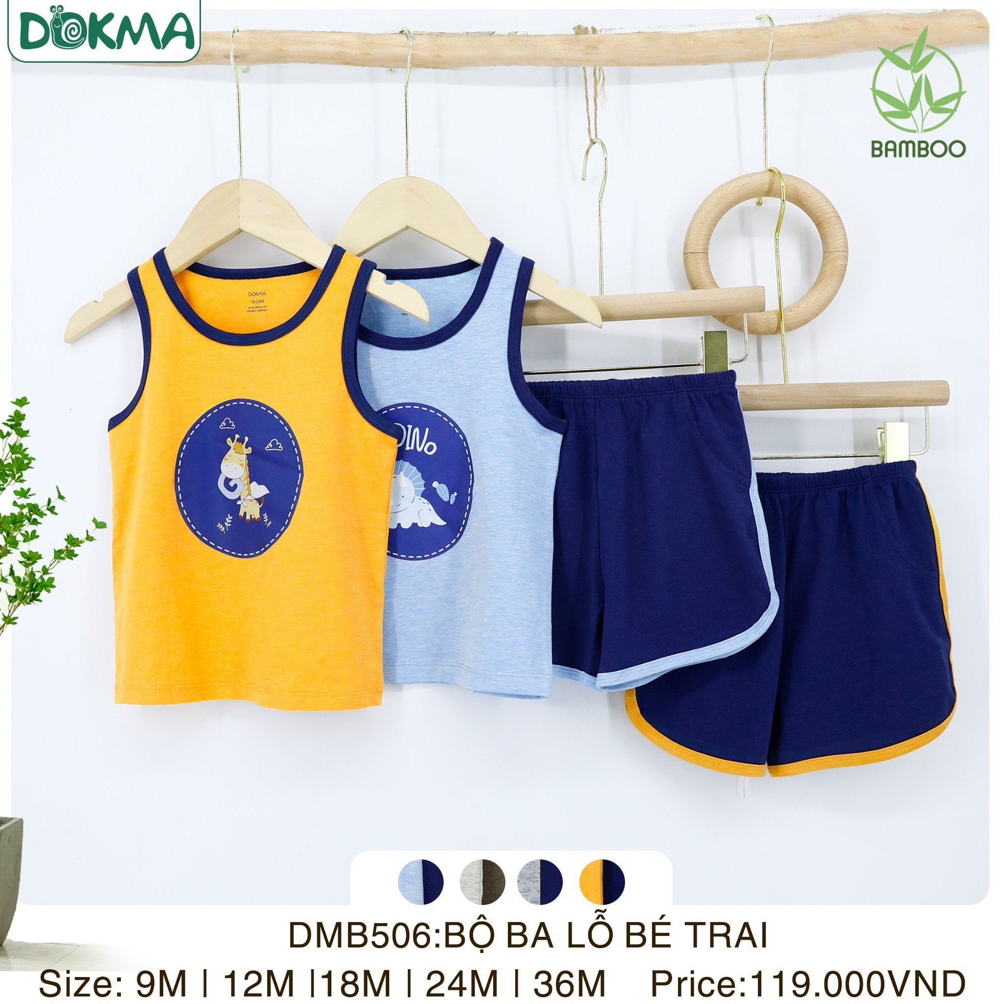 Bộ ba lỗ sát nách bé trai bamboo Dokma/ Judoby (6-36m) (DMB506 - DMB416 - DMB302 - JB158)