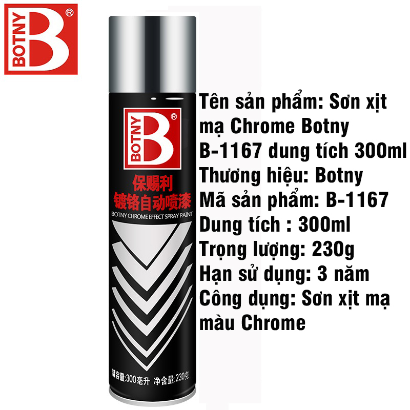Sơn xịt mạ Chrome Botny B-1167 dung tích 300ml