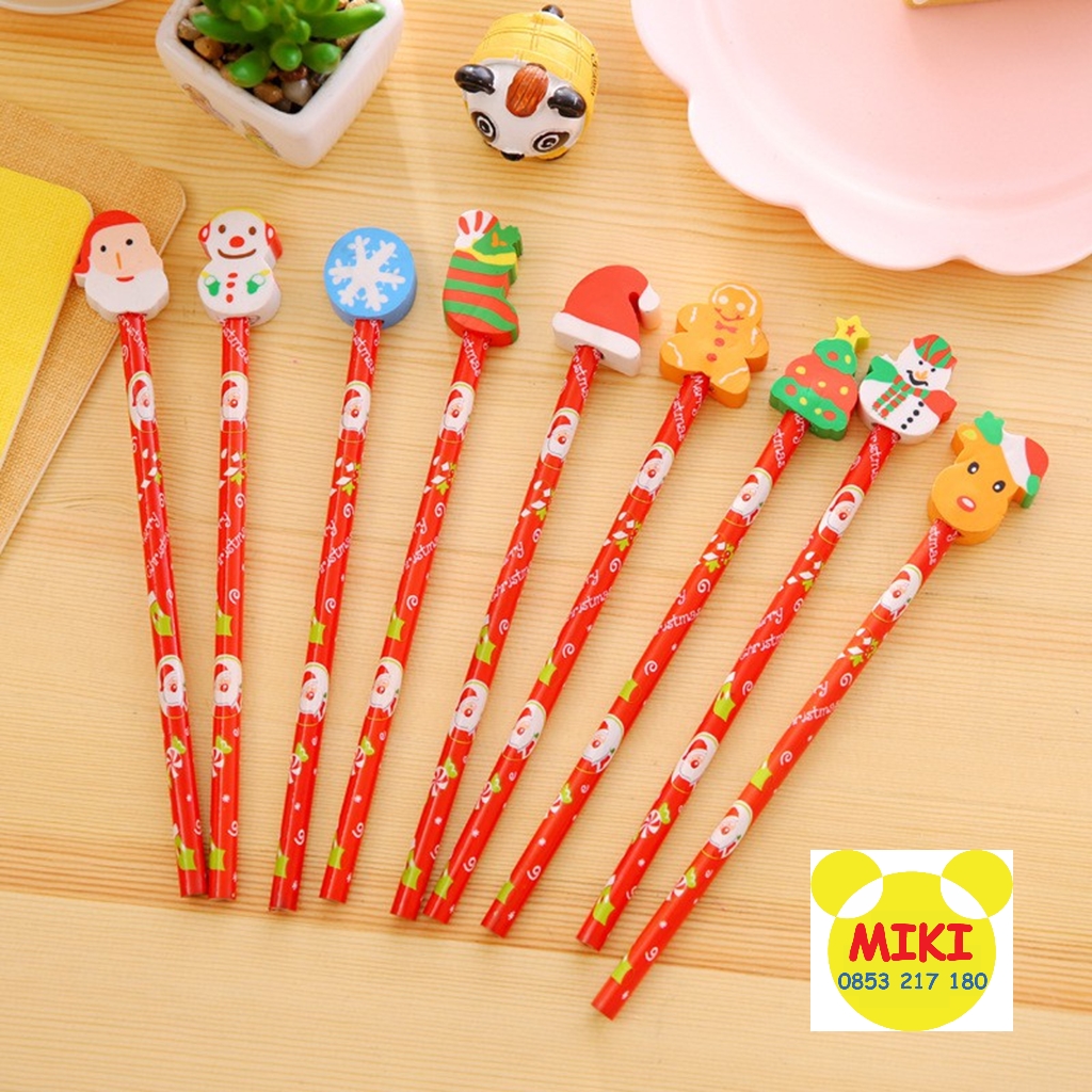 [10 cây] BÚT CHÌ ĐẦU GÔM NOEL (Đồ dùng dạy học Miki)