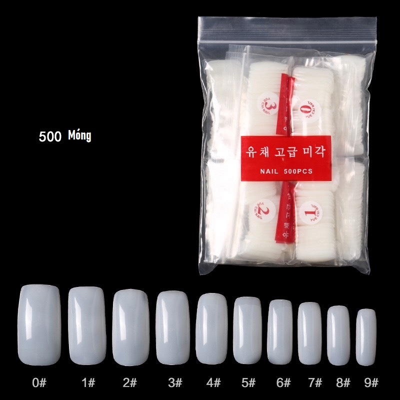 Móng Úp Vuông  ( Gói 500 Móng Đủ Size )