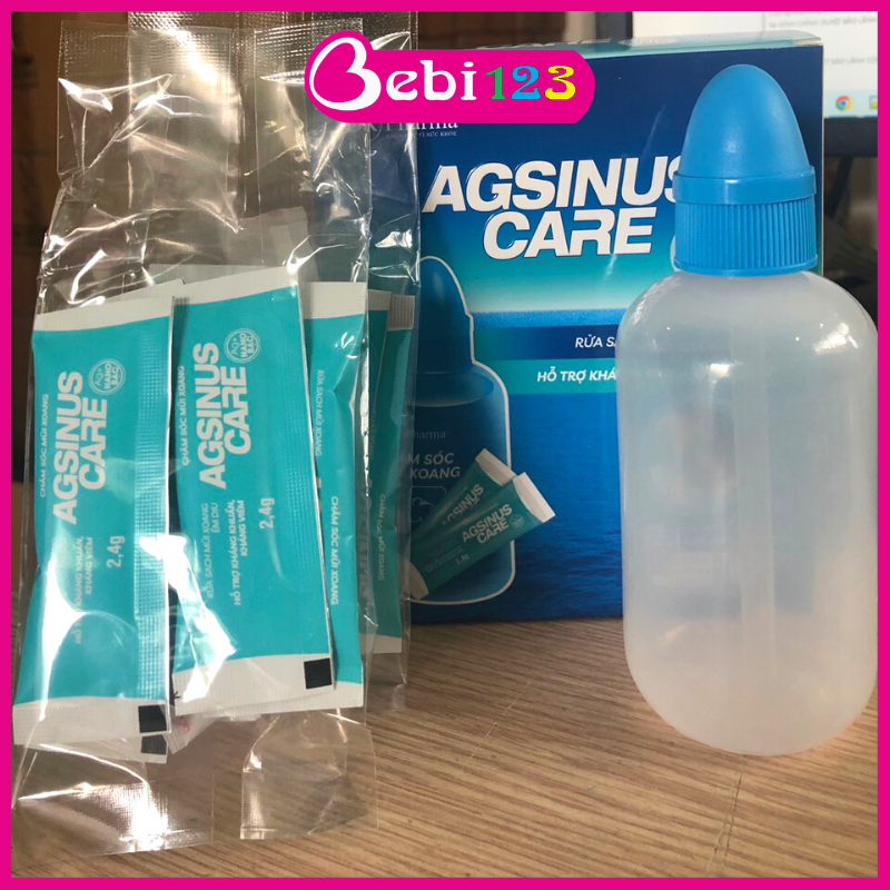 (Tặng 5 gói muối) Bình bơm rửa mũi, bình vệ sinh mũi AGSINUS chăm sóc cho bé