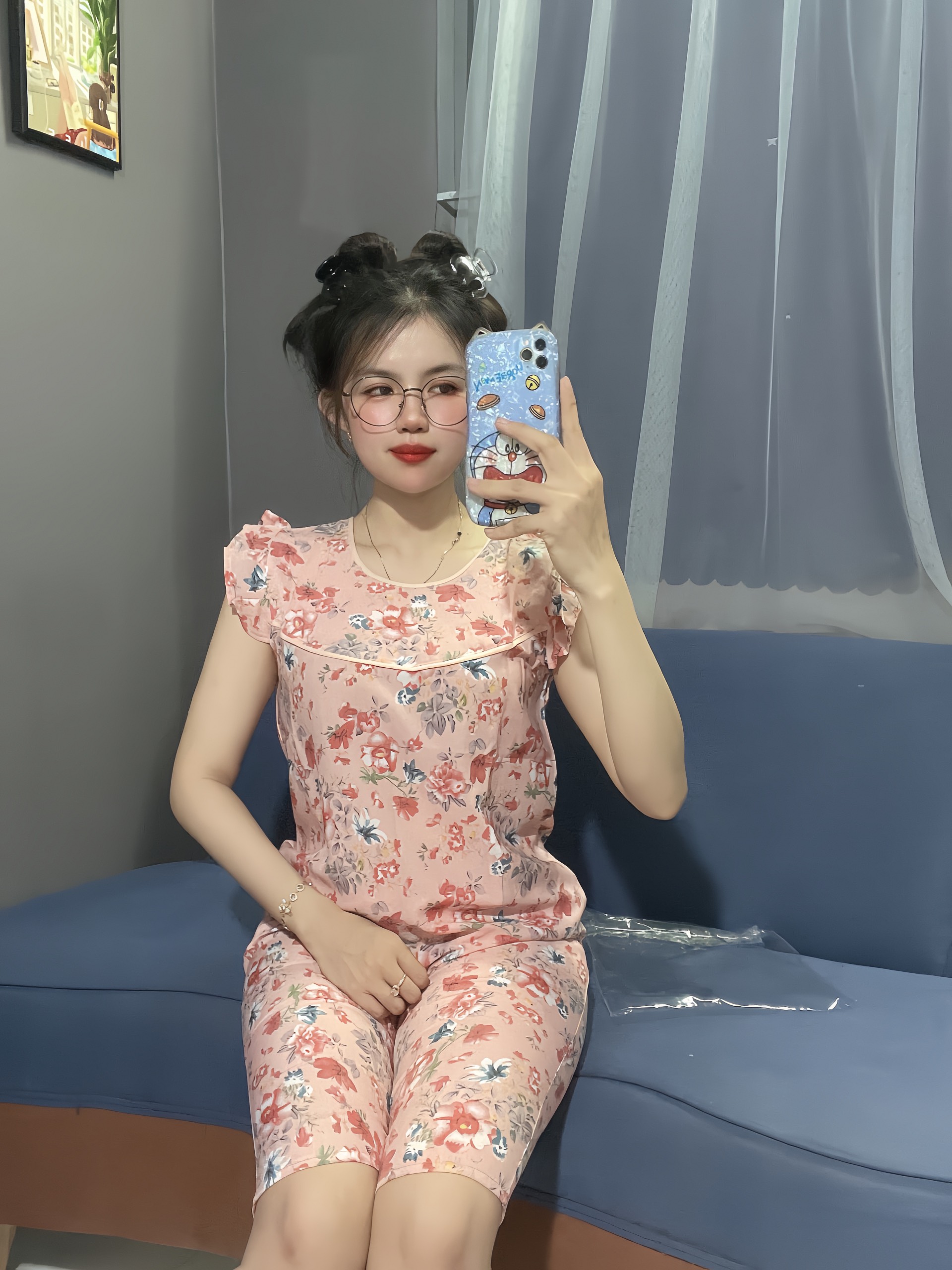[ 3 SIZE 42-67KG] BỘ ĐỒ LỤA LỬNG HOA NHÍ MẶC NHÀ TAY CÁNH TIÊN MỀM MÁT