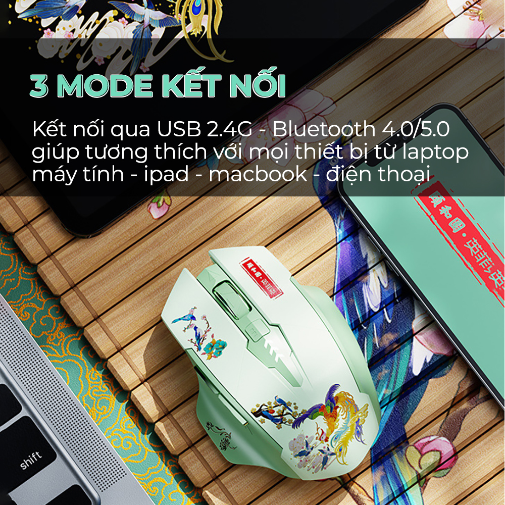 Chuột không dây bluetooth sạc pin SIDOTECH A10 Tết silent giới hạn gaming 6 nút bấm pin 3 tháng 5 mức điều chỉnh DPI tốc độ phản hồi cao công thái học chống mỏi tay cho laptop máy tính - Hàng chính hãng