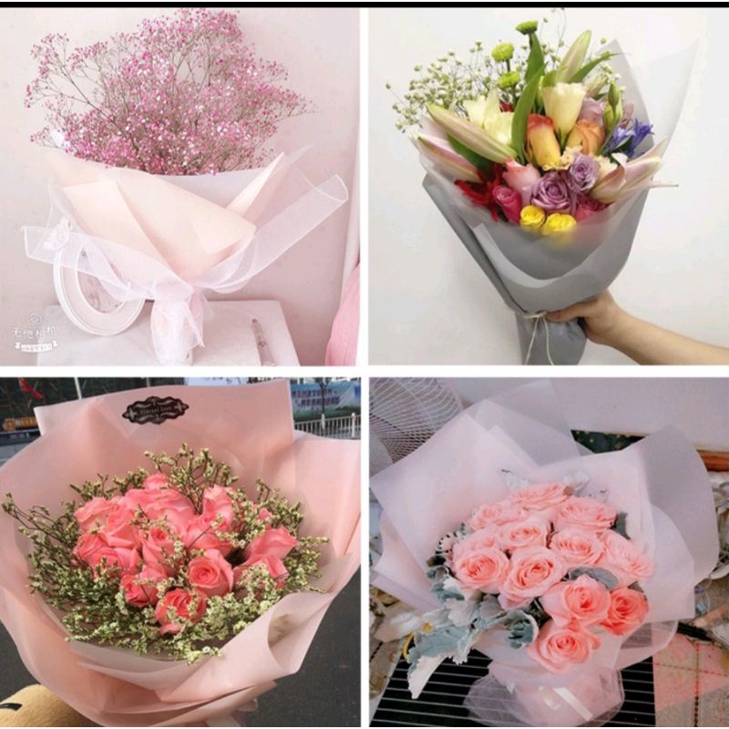 GIẤY BÓNG MỜ TRƠN GÓI HOA(sấp 20 tơ`)