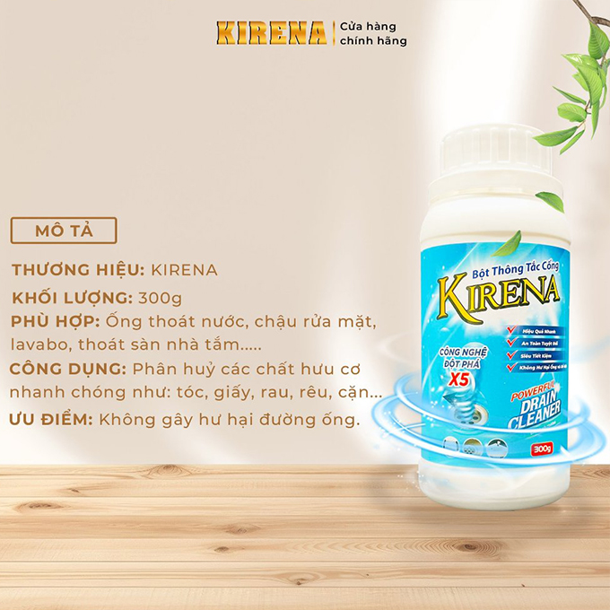 Lọ bột thông cống, thông bồn cầu, đường ống kirena 300g tránh tắc nghẽn vệ sinh đường ống nước chính hãng