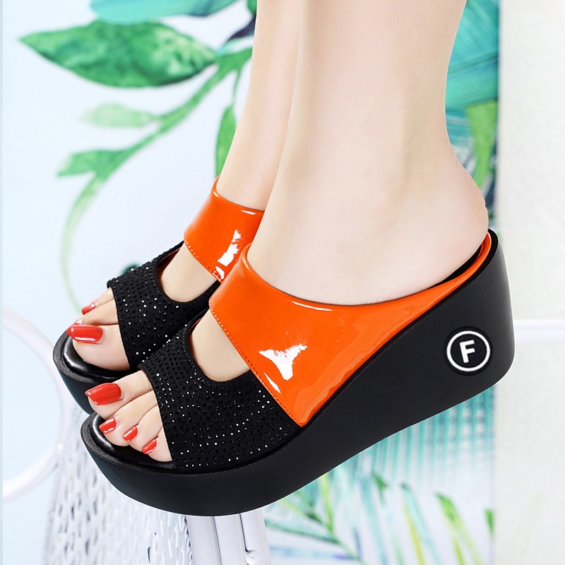 Dép đế xuồng nữ phối màu đính đá cao cấp Đủ size 35 đến 39 - SD468