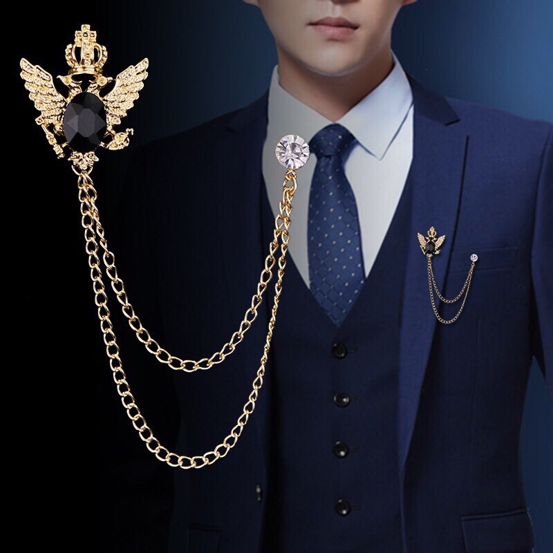 Cài Áo Vest Nam Hình Đôi Cánh Có Dây Đeo , Lapel Pin Cài Áo Vest Nam
