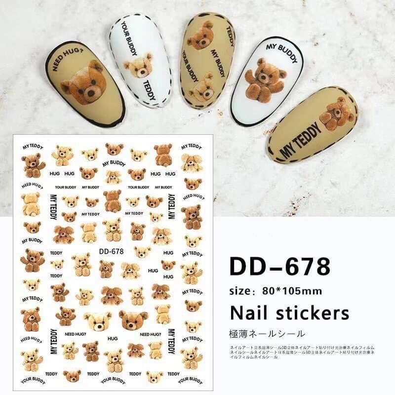 Sticker hình dán móng gấu teddy siêu hot