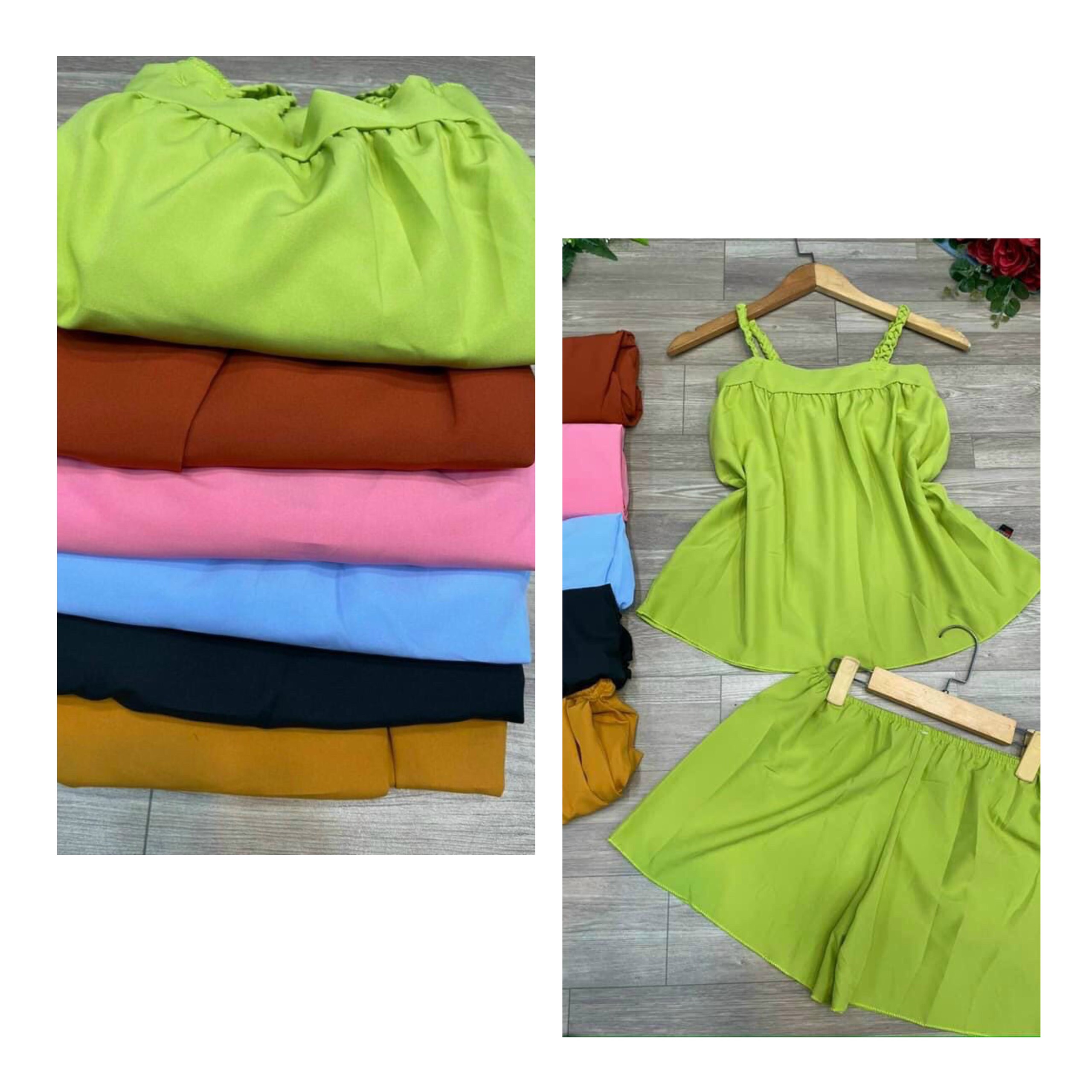 Set đùi lụa hàn hai dây cổ vuông (freesize dưới 60kg)