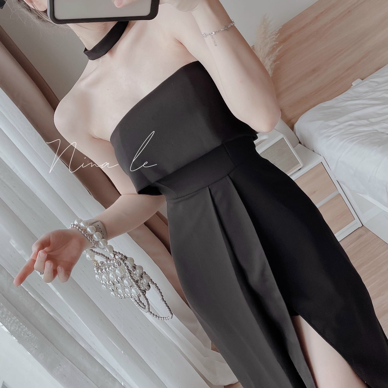 Váy đầm nữ cúp ngực (có mút) xếp ly eo xẻ tà (có lót quần, kèm vòng cổ) cực đẹp