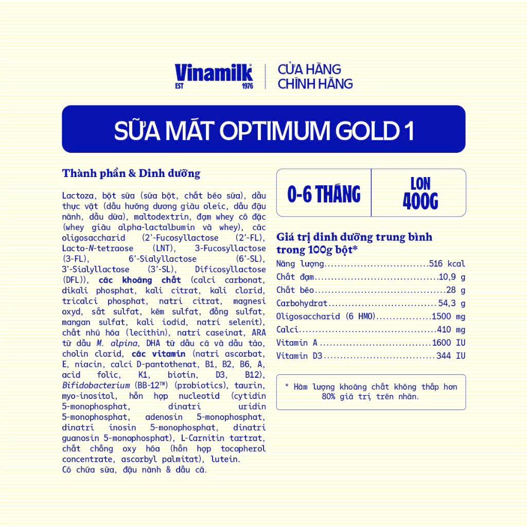 (HSD T8-2027) (Có Tích Điểm) Sữa Bột Optimum Gold 1 400g.
