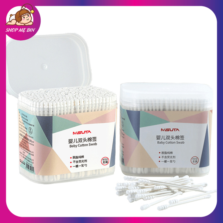 Hộp 400 que tăm bông làm từ bông tự nhiên an toàn cho bé của Misuta (hàng cao cấp)