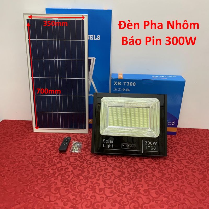 đèn led, đèn pha, đèn năng lượng mặt trời 300w [ Mẫu Mới Nhất Có % Báo Pin ] có bán rời thân đèn + tấm pin