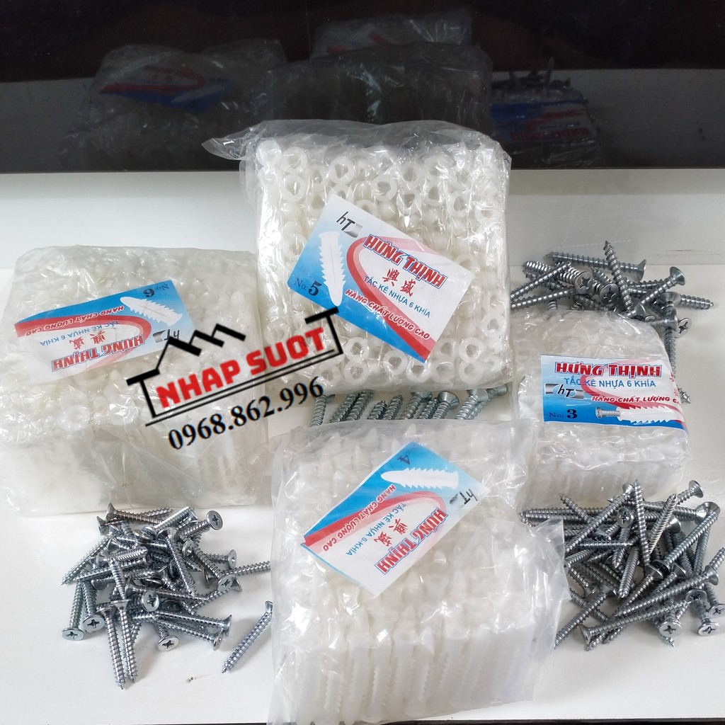 Vít Sắt, Nở Nhựa Hưng Thịnh 3cm và 4cm (10 Vít + 10 Nở)