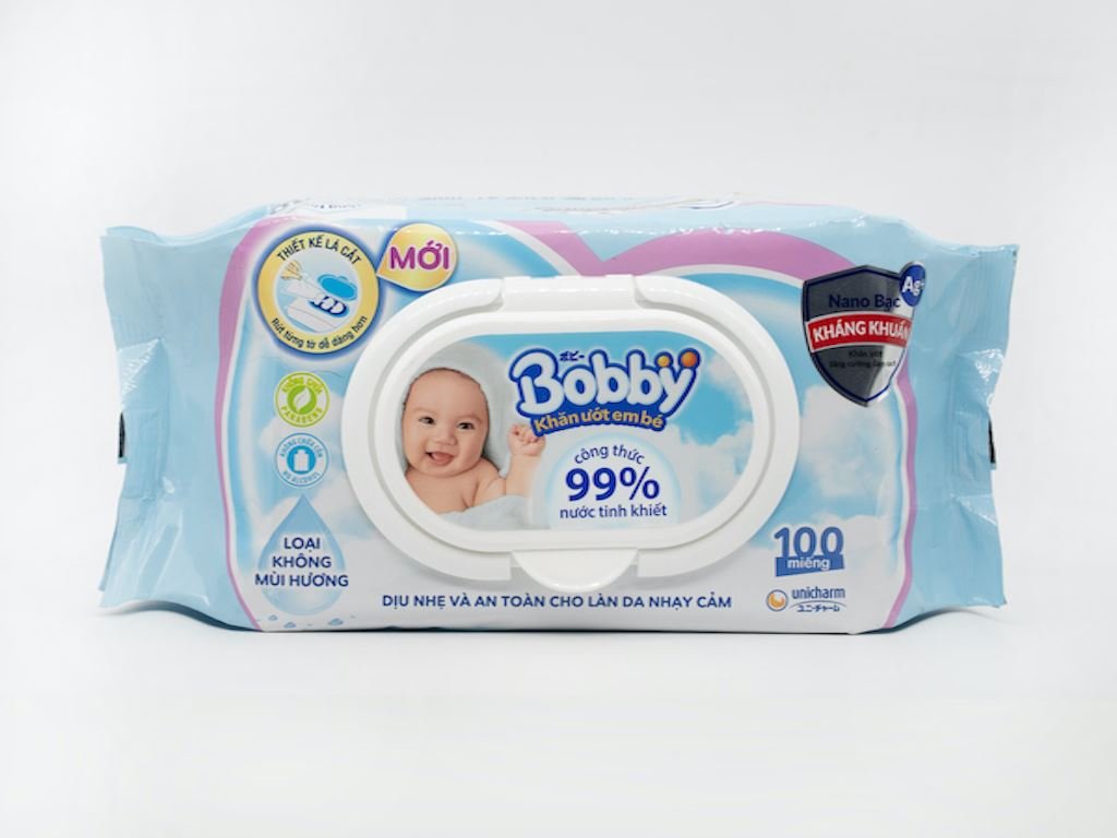 Khăn ướt em bé Bobby không mùi gói 100 miếng