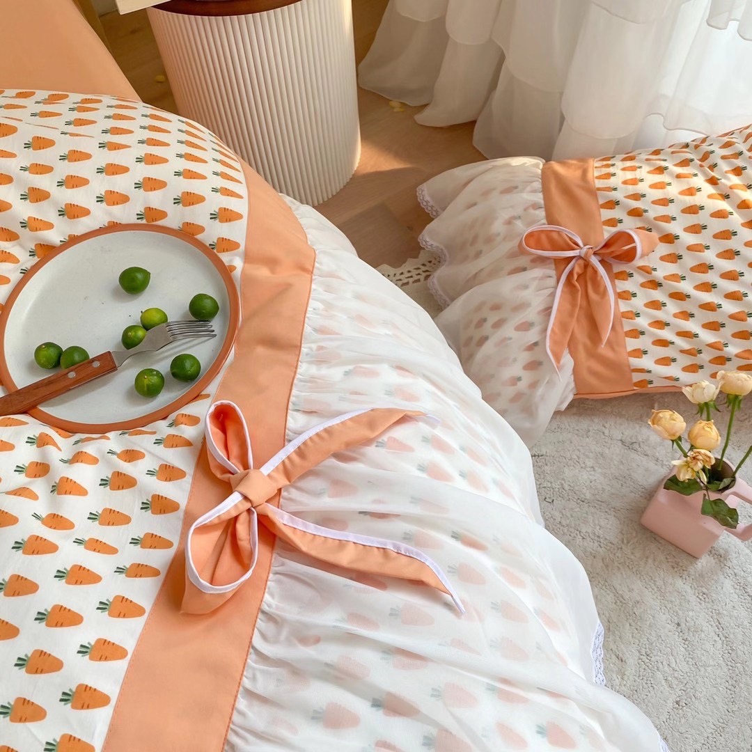 Bộ chăn ga cotton viền bèo