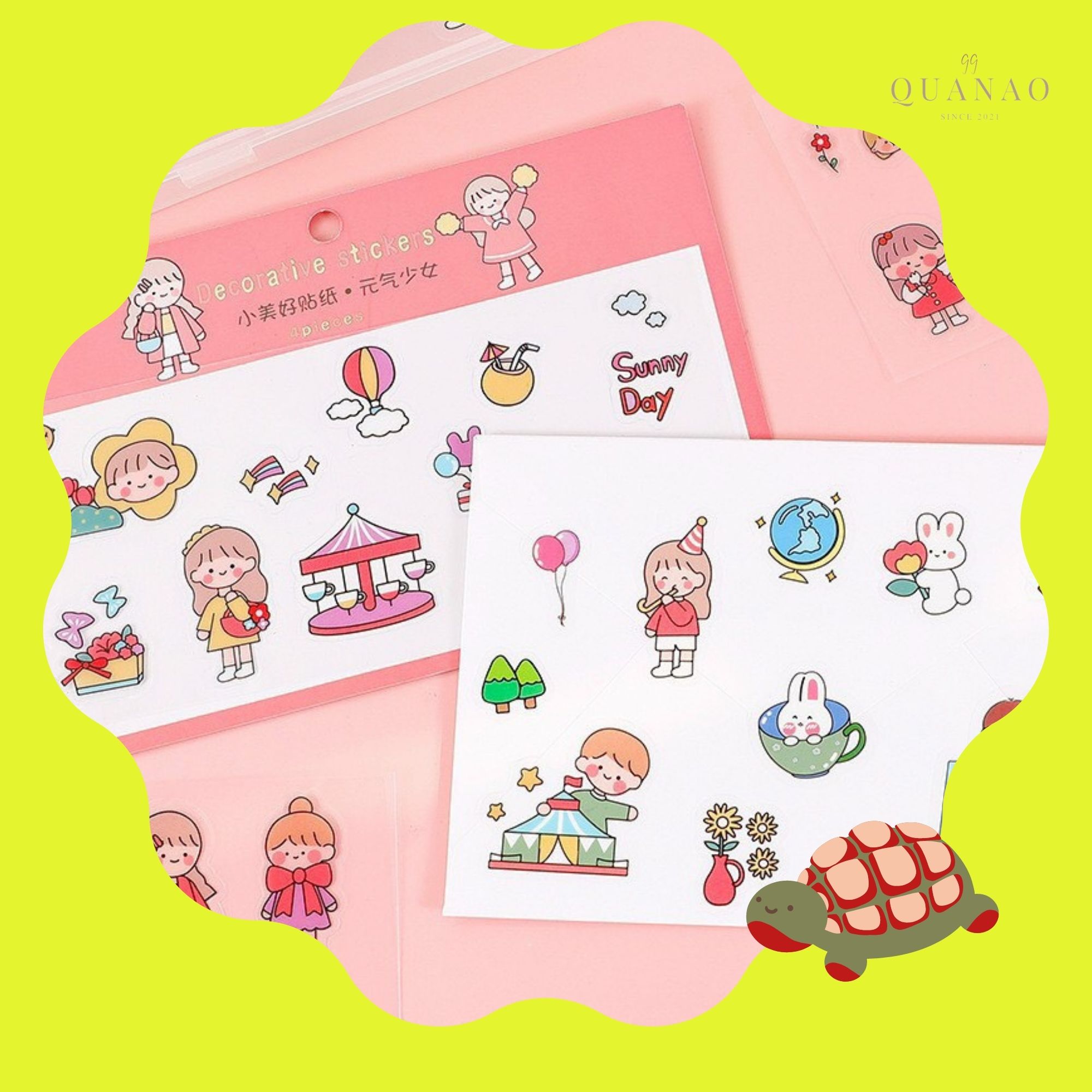 [HCM]STICKER SET 4 tấm bế sẵn cute xỉu