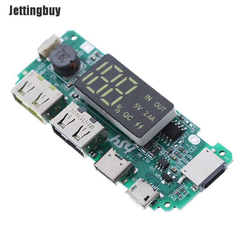 Jettingbuy Bảng sạc điện di động LED kép USB Micro Type-C bảo về mạch USB-INTL